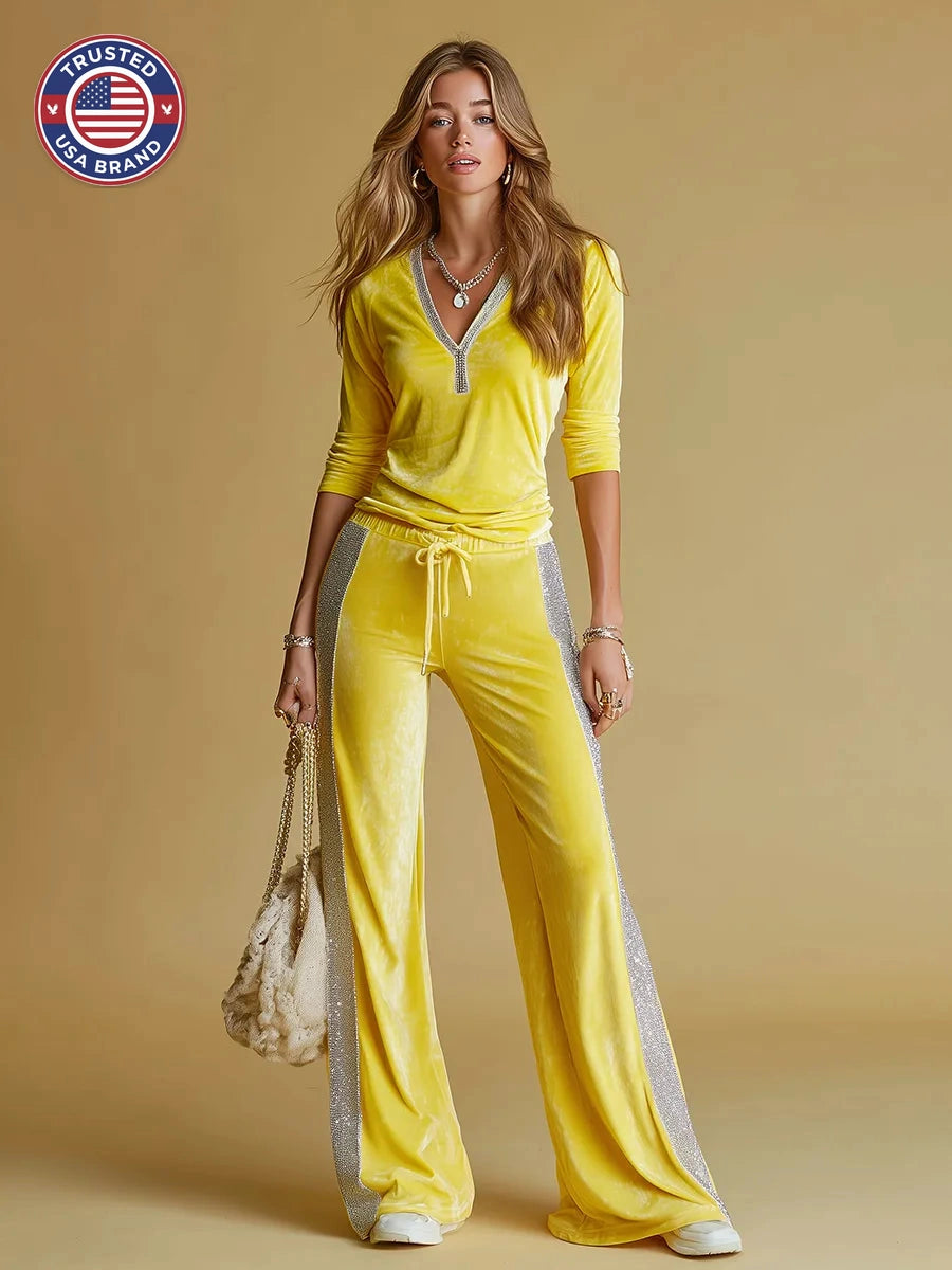 Women's V-Neck Long Sleeve Winter Two Piece Set