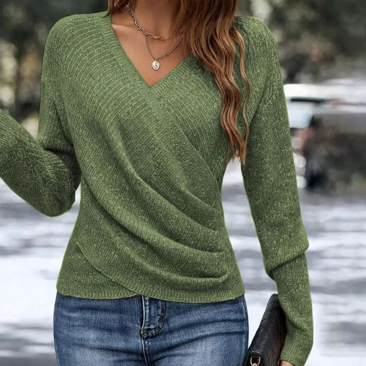 Women's V-Neck Wrap Front Long Sleeve Winter Sweater