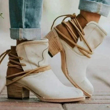 Women's Western Ankle Winter Boots Block Heel Lace-Up Booties