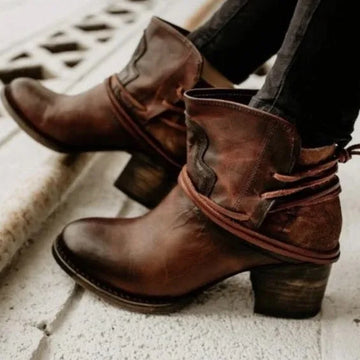 Women's Western Ankle Winter Boots Block Heel Lace-Up Booties