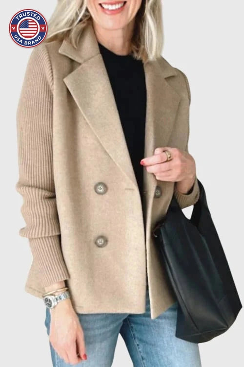 Women's wool double-breasted notch lapel winter blazer - Pink