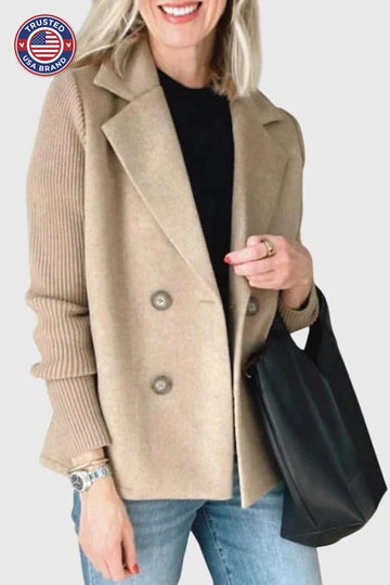 Women's wool double-breasted notch lapel winter blazer - Pink