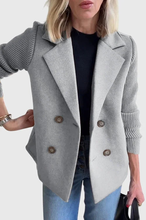 Women's wool double-breasted notch lapel winter blazer - Pink