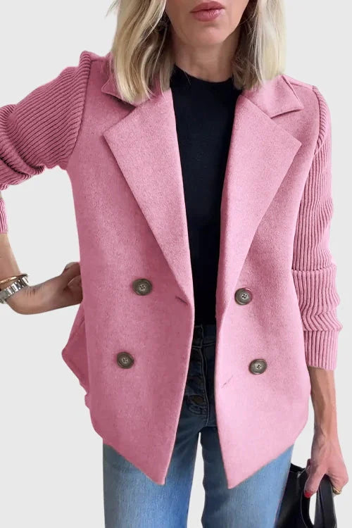 Women's wool double-breasted notch lapel winter blazer - Pink