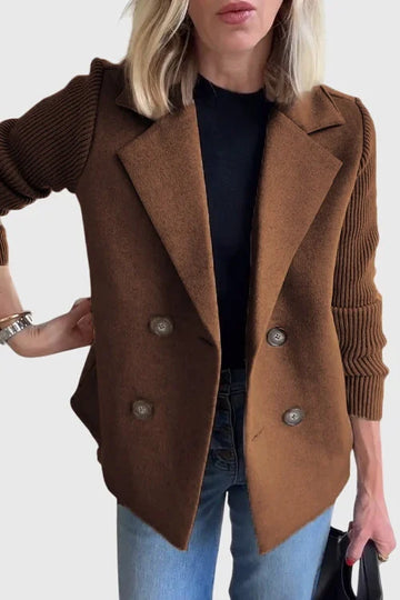 Women's wool double-breasted notch lapel winter blazer - Pink