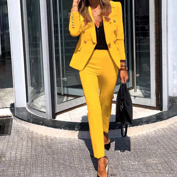 Women's Yellow Two-Piece Winter Blazer Set