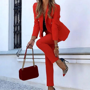 Women's Yellow Two-Piece Winter Blazer Set