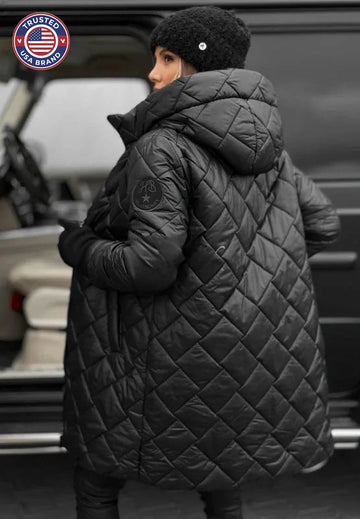 Women's zip-up hooded knee winter quilted coat
