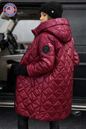 Women's zip-up hooded knee winter quilted coat
