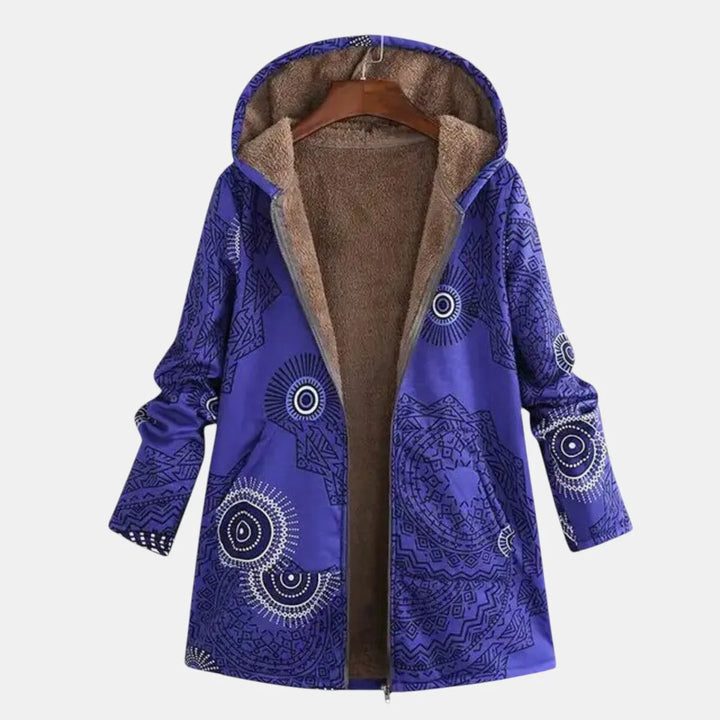 Women's zip-up hooded winter parka with sherpa lining