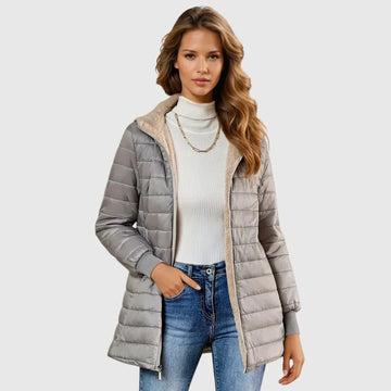 Women's zip-up hooded winter quilted coat with sherpa fleece lining