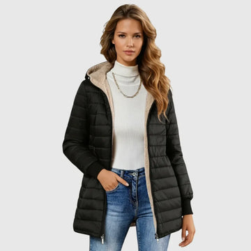 Women's zip-up hooded winter quilted coat with sherpa fleece lining