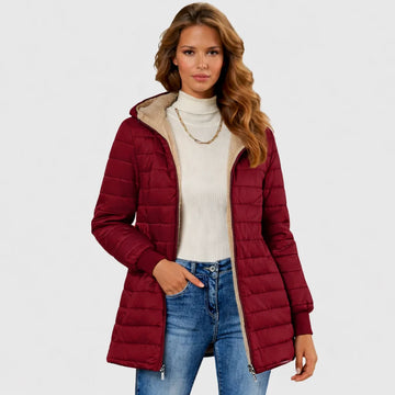 Women's zip-up hooded winter quilted coat with sherpa fleece lining