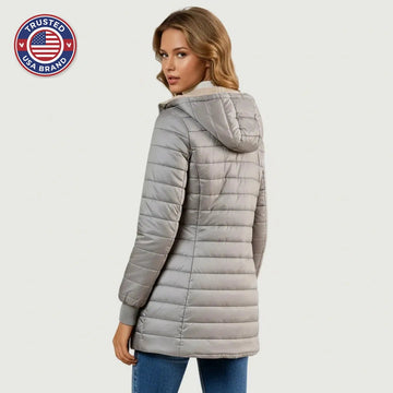Women's zip-up hooded winter quilted coat with sherpa fleece lining