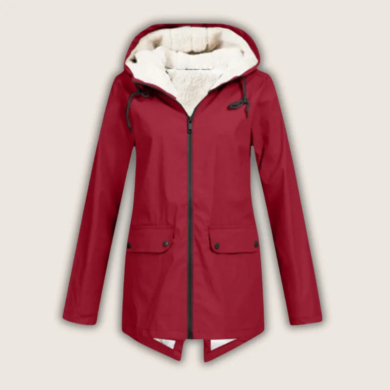Women's zip-up hooded waterproof winter parka with sherpa fleece lining