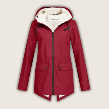 Women's zip-up hooded waterproof winter parka with sherpa fleece lining
