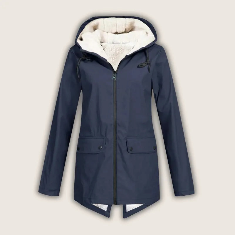 Women's zip-up hooded waterproof winter parka with sherpa fleece lining