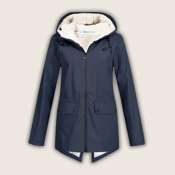 Women's zip-up hooded waterproof winter parka with sherpa fleece lining