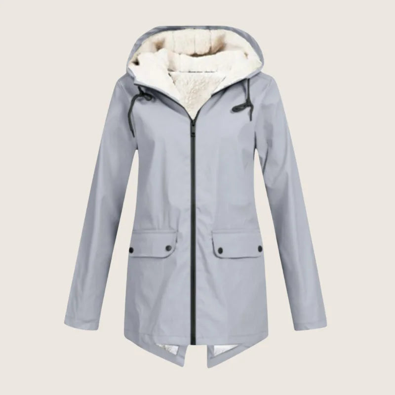 Women's zip-up hooded waterproof winter parka with sherpa fleece lining