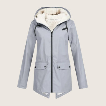 Women's zip-up hooded waterproof winter parka with sherpa fleece lining