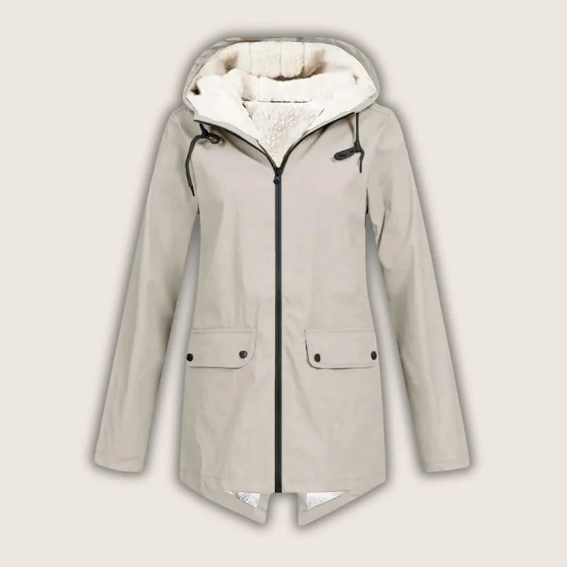 Women's zip-up hooded waterproof winter parka with sherpa fleece lining