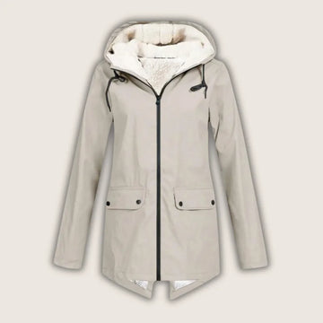 Women's zip-up hooded waterproof winter parka with sherpa fleece lining