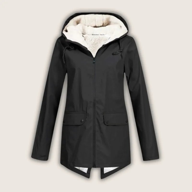 Women's zip-up hooded waterproof winter parka with sherpa fleece lining