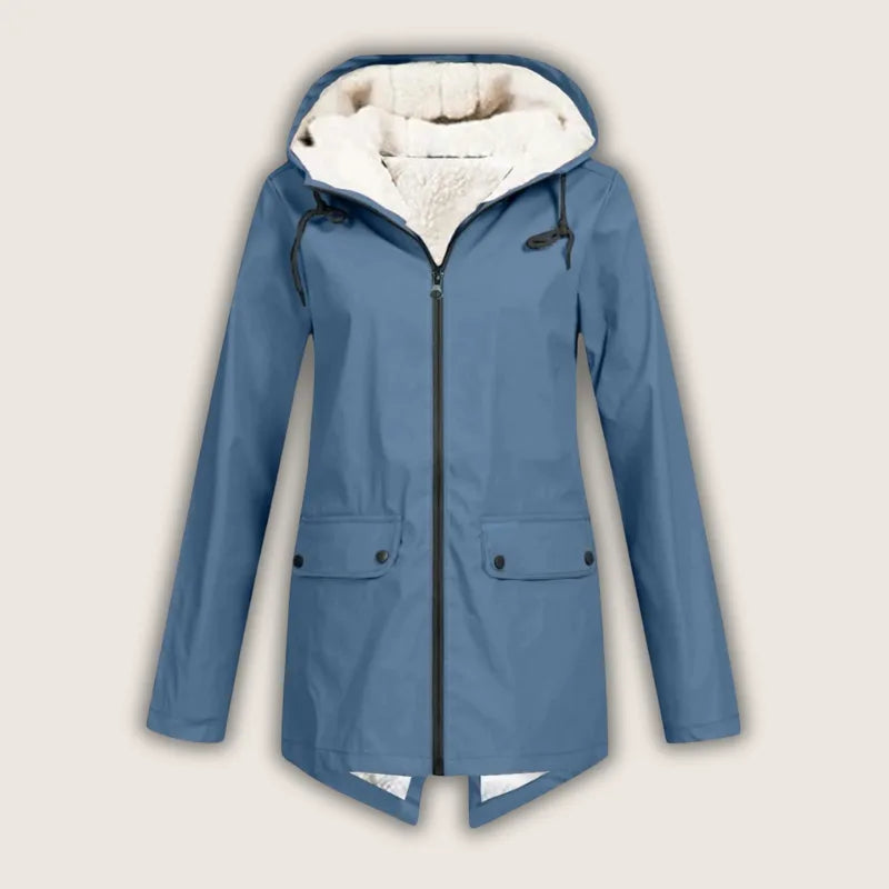 Women's zip-up hooded waterproof winter parka with sherpa fleece lining