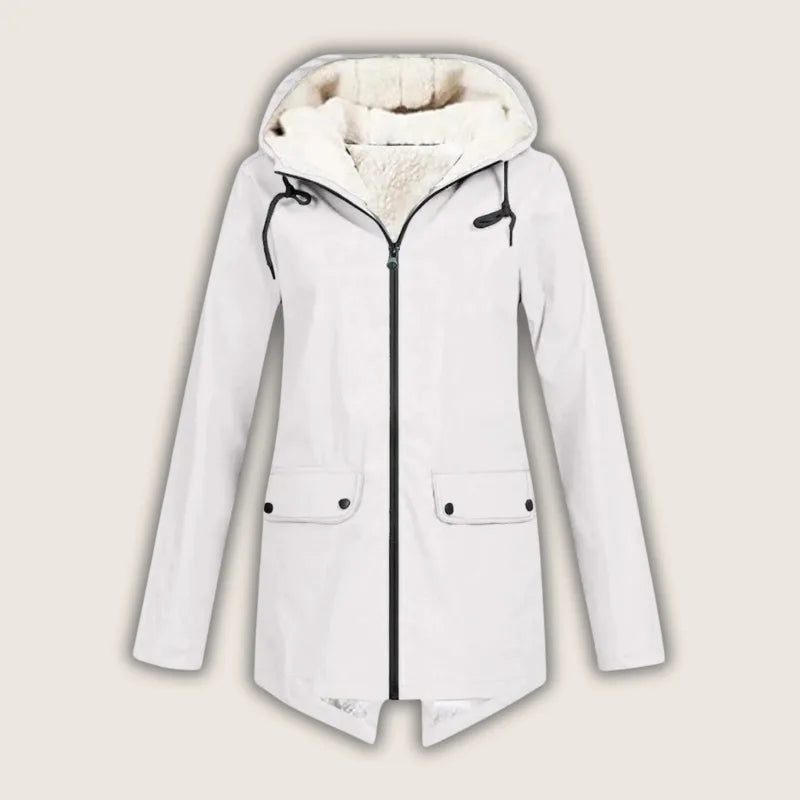 Women's zip-up hooded waterproof winter parka with sherpa fleece lining