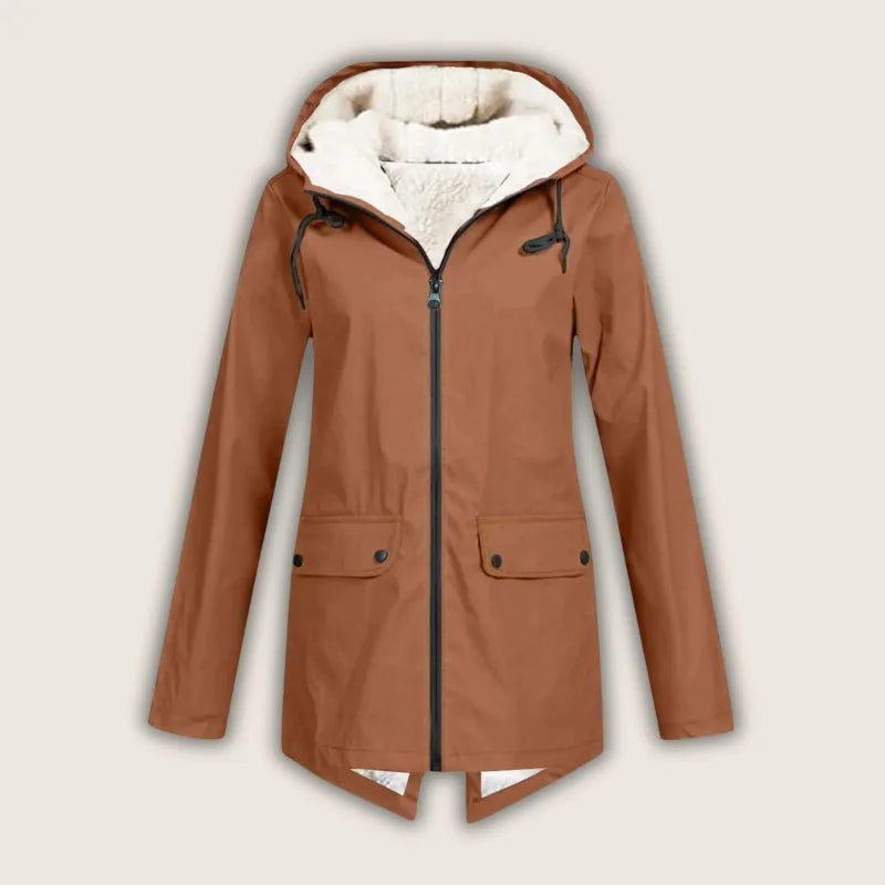Women's zip-up hooded waterproof winter parka with sherpa fleece lining