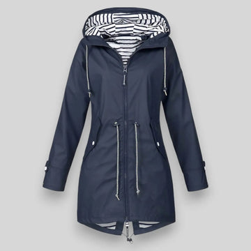Women's zip-up hooded waterproof winter parka with striped lining