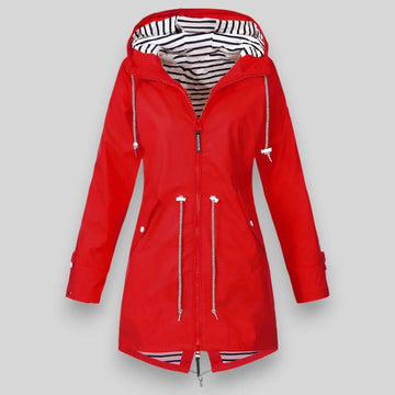 Women's zip-up hooded waterproof winter parka with striped lining