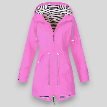Women's zip-up hooded waterproof winter parka with striped lining