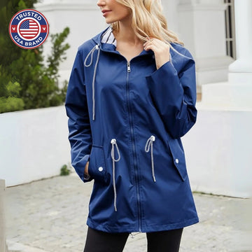 Women's zip-up hooded waterproof winter parka with striped lining