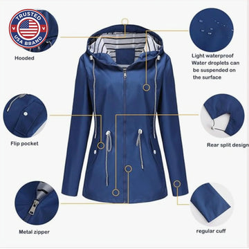 Women's zip-up hooded waterproof winter parka with striped lining