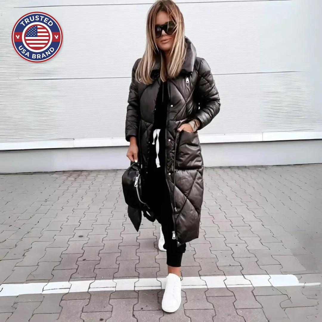 Women's zip-up stand collar winter quilted coat