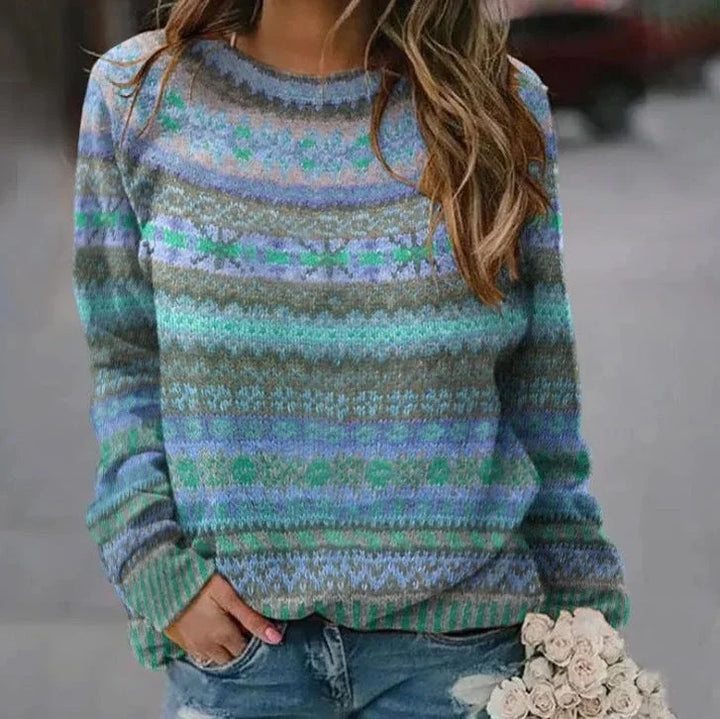 Women's winter fair isle sweater, multicolour in Blue