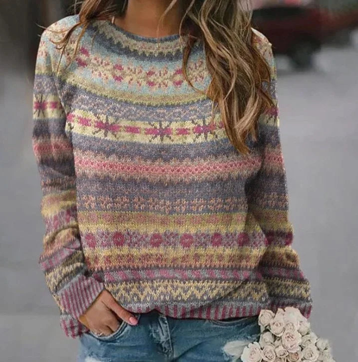 Women's winter fair isle sweater, multicolour in Khaki
