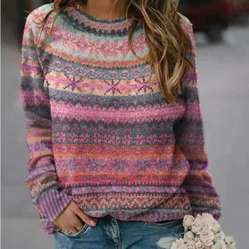 Women's winter fair isle sweater, multicolour in Pink