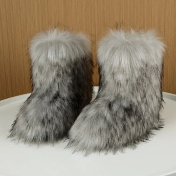 Women's faux fur winter snow boots in Light Gray