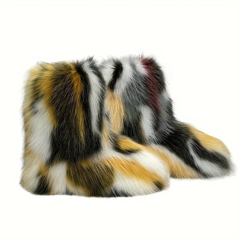Women's faux fur winter snow boots in Multicolor