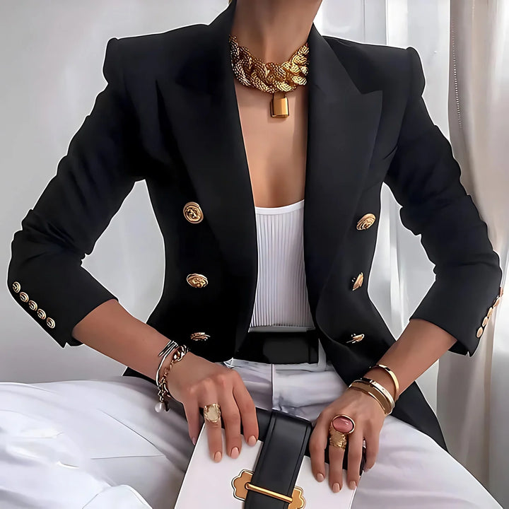 Fitted winter double breasted blazer with gold buttons in Black