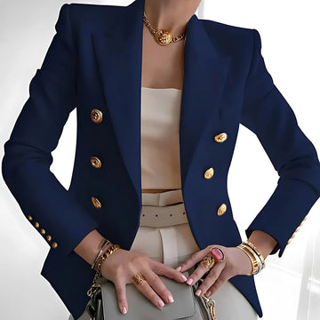 Fitted winter double breasted blazer with gold buttons in Navy Blue