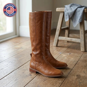 Women's knee high winter boots, riding style with low block heel