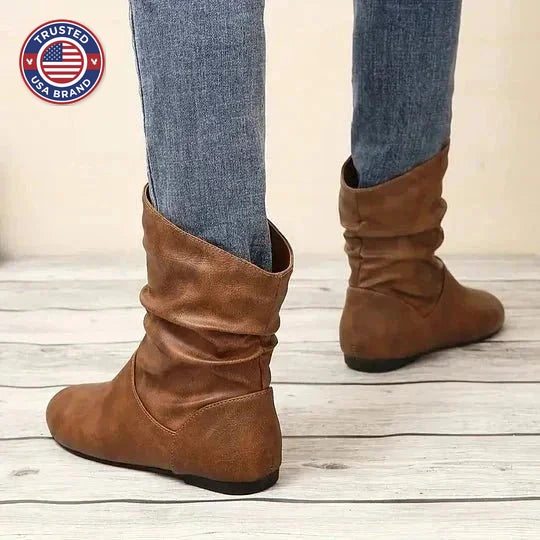 Women's slouched flat ankle winter boots