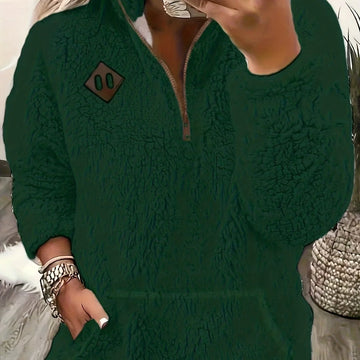 Women's winter fleece quarter zip sweater with half-zip closure in Dark
