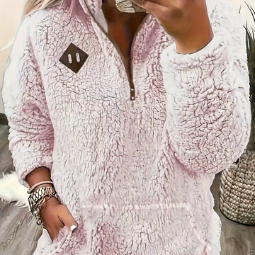 Women's winter fleece quarter zip sweater with half-zip closure in Light