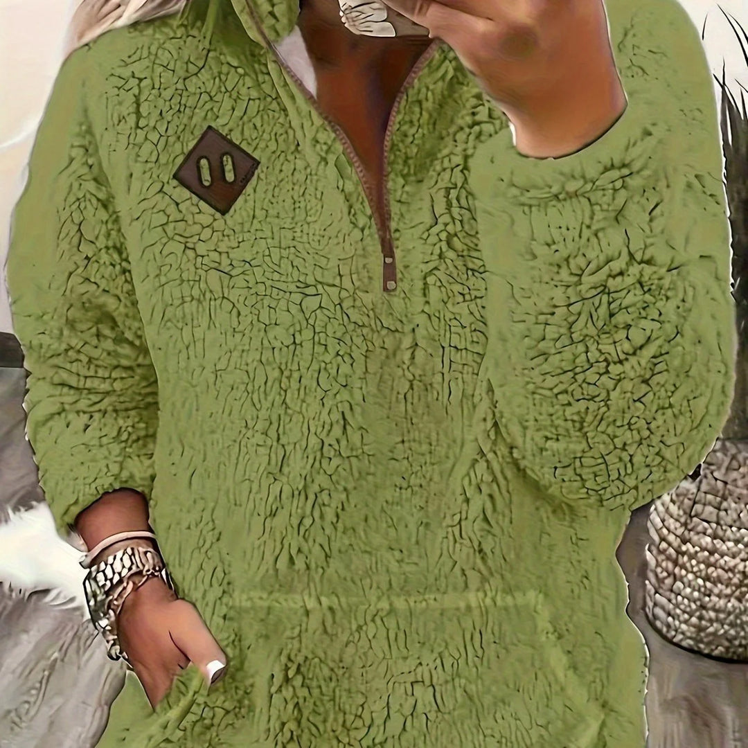 Women's winter fleece quarter zip sweater with half-zip closure in Matcha