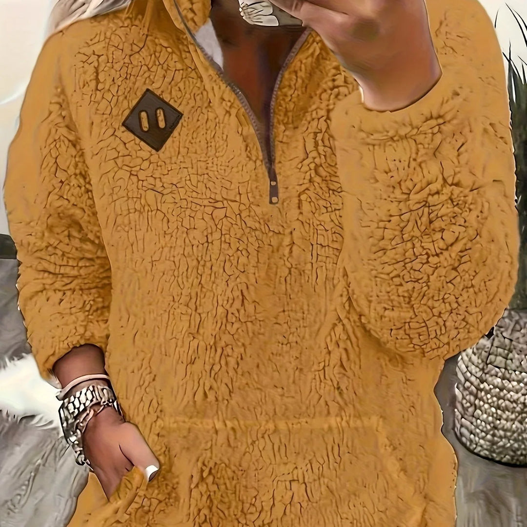 Women's winter fleece quarter zip sweater with half-zip closure in Orange Yellow