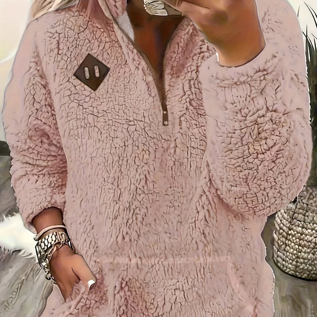 Women's winter fleece quarter zip sweater with half-zip closure in Pale Gray